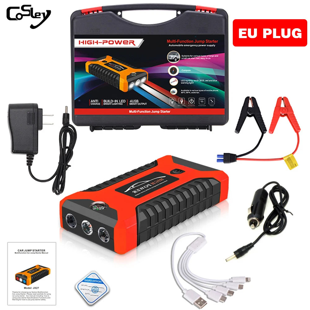 Appareil 4 en 1 ; Démarreur de voiture, batterie externe, pompe à air et lumière LED