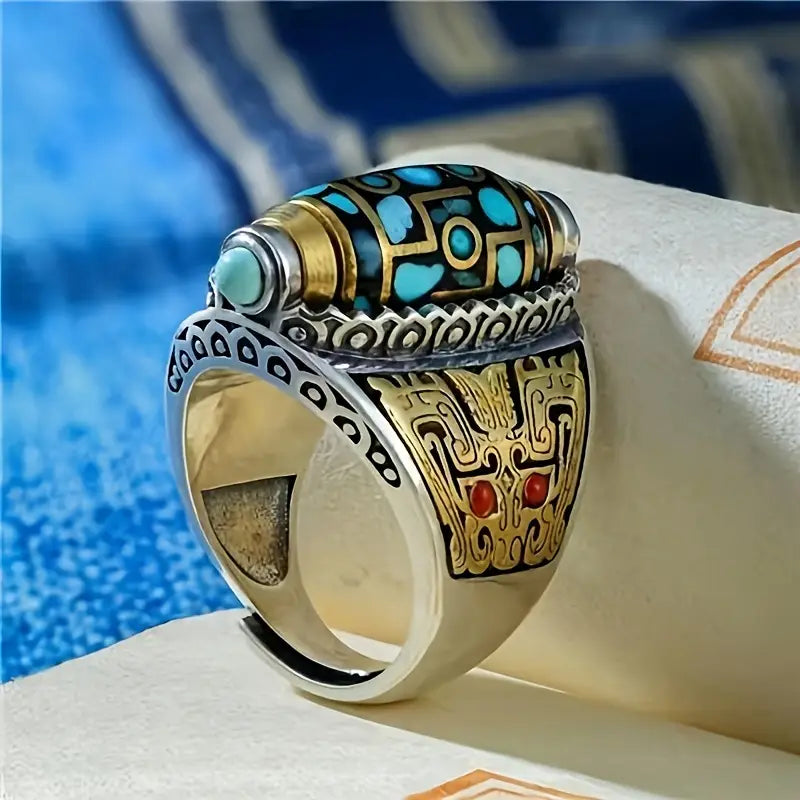 Bague & Bracelet Dzi à Neuf Yeux avec Mantra à Six Syllabes.