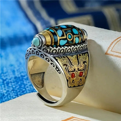 Bague & Bracelet Dzi à Neuf Yeux avec Mantra à Six Syllabes.