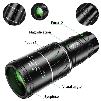 Objectif à zoom optique double focalisation HD 16x52 haute puissance.