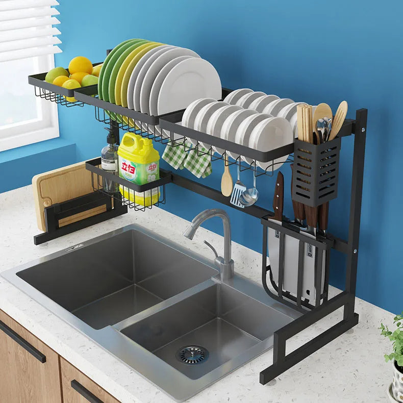 Égouttoir à vaisselle en acier inoxydable.