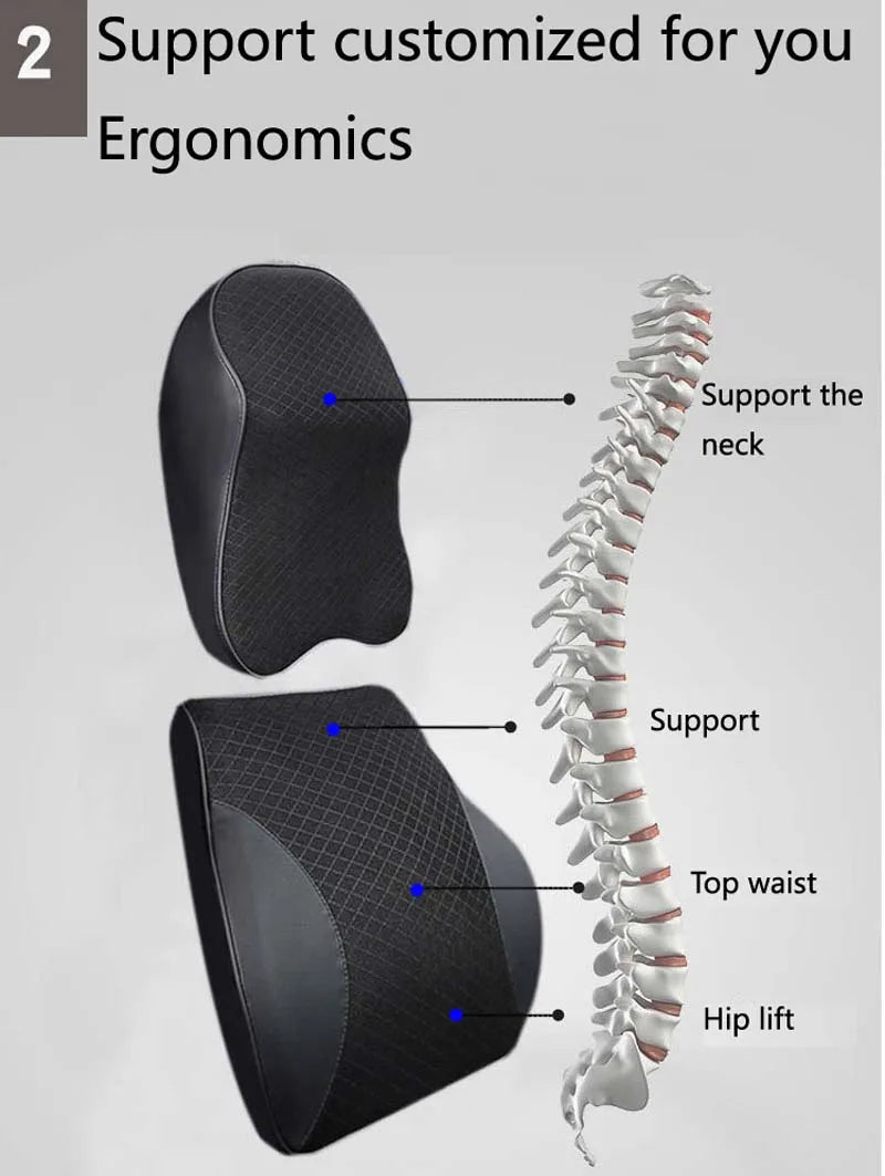 Oreiller cervical et support dorsal 3D du siège auto.