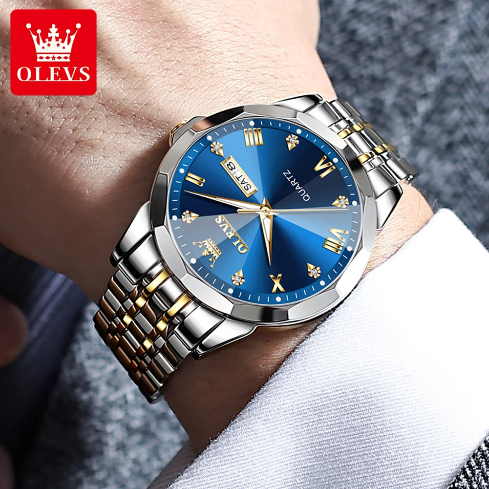 OLEVS - Montre exceptionnelle a miroir diamant 3D pour homme.