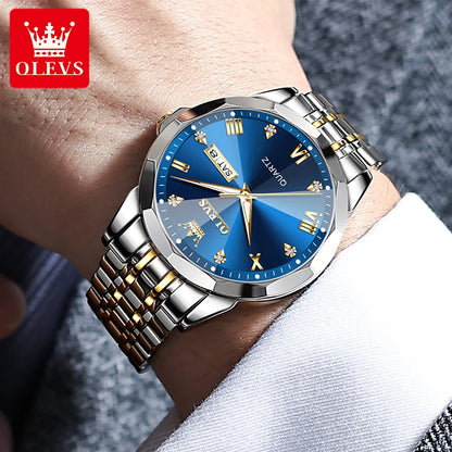 OLEVS - Montre exceptionnelle a miroir diamant 3D pour homme.