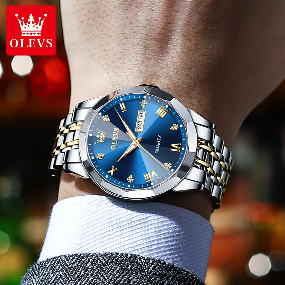 OLEVS - Montre exceptionnelle a miroir diamant 3D pour homme.