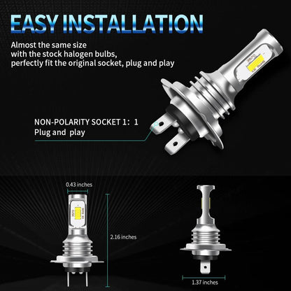 Lot de 2 ampoules LED H7 pour phares de voiture.