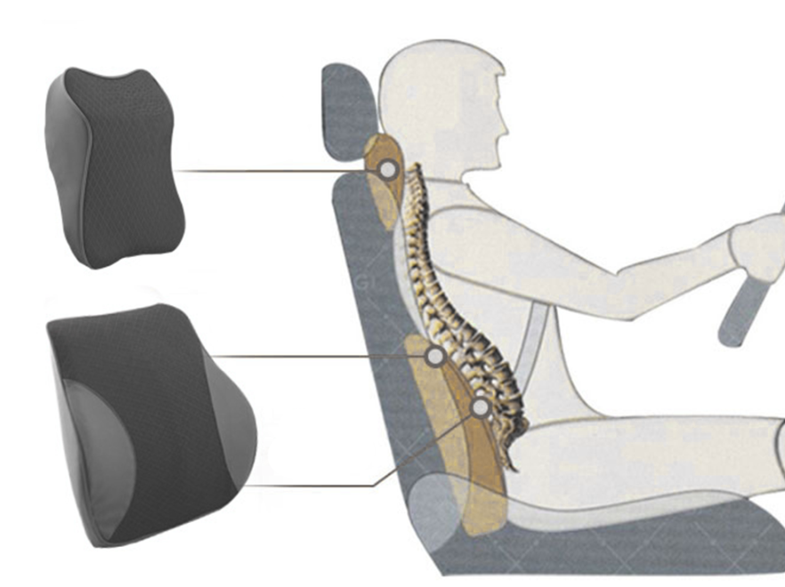 Oreiller cervical et support dorsal 3D du siège auto.