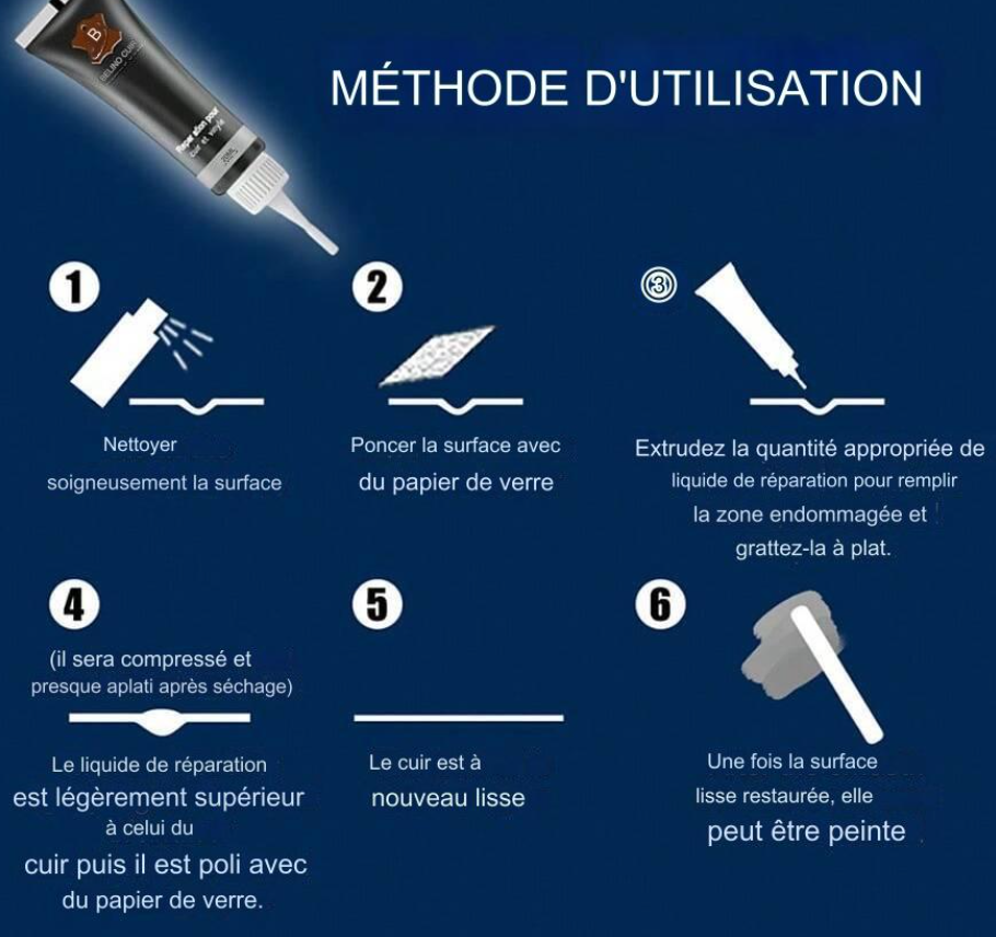 Gel réparateur pour cuir.