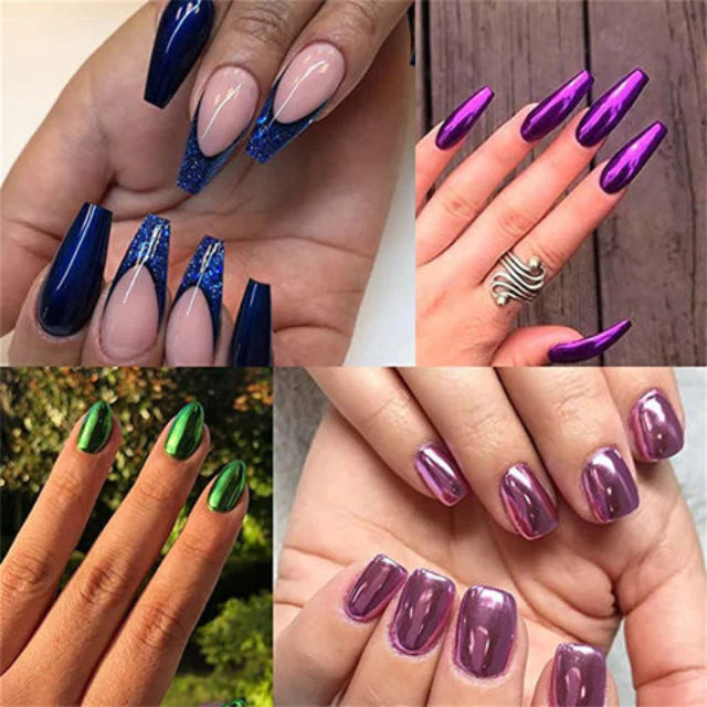 Pack de 18 couleur poudre pailletée métallique pour ongles.