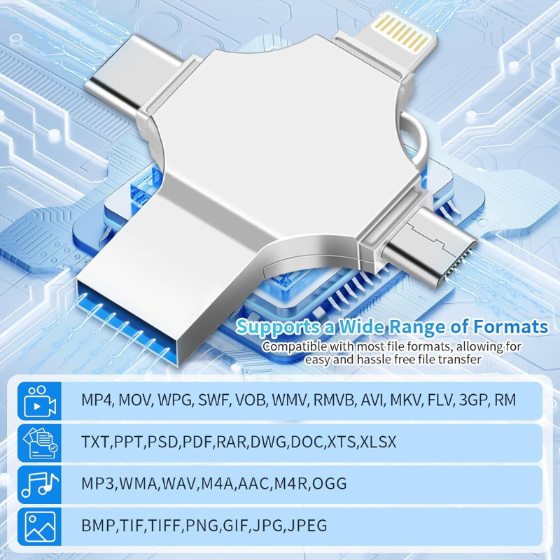 Mini clé USB  64GB en métal à double usage 4 en 1.