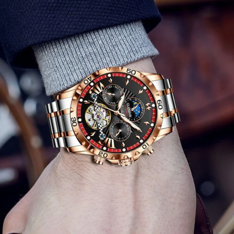 GLENAW-Montre Mécanique à Tourbillon de Luxe pour Homme.