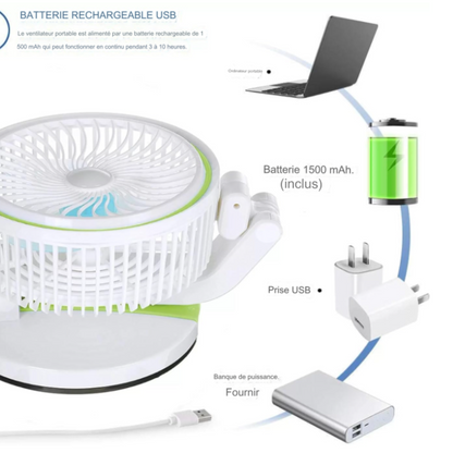 Mini ventilateur pliable portable avec lumière LED.