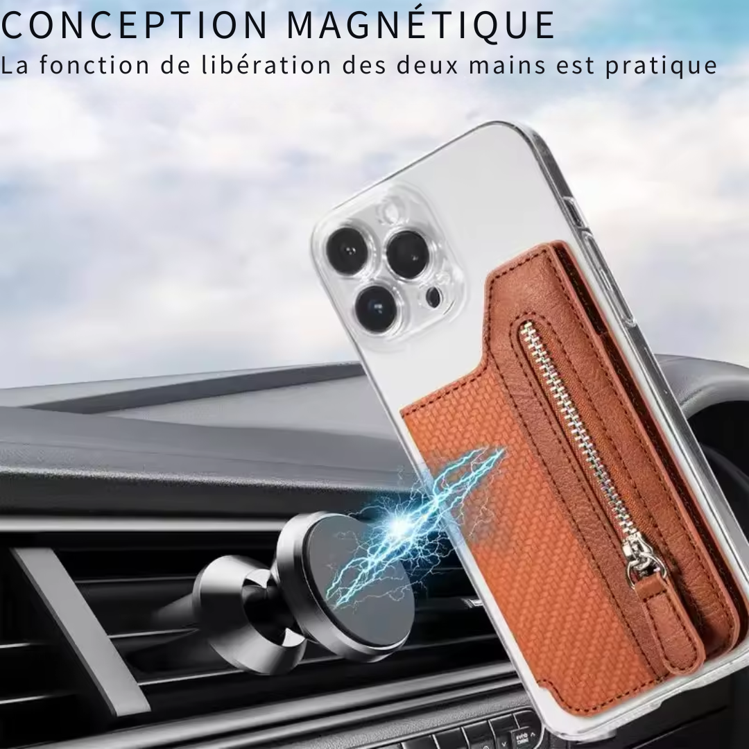 Portefeuille pliable avec porte-carte de téléphone magnétique multi-fentes