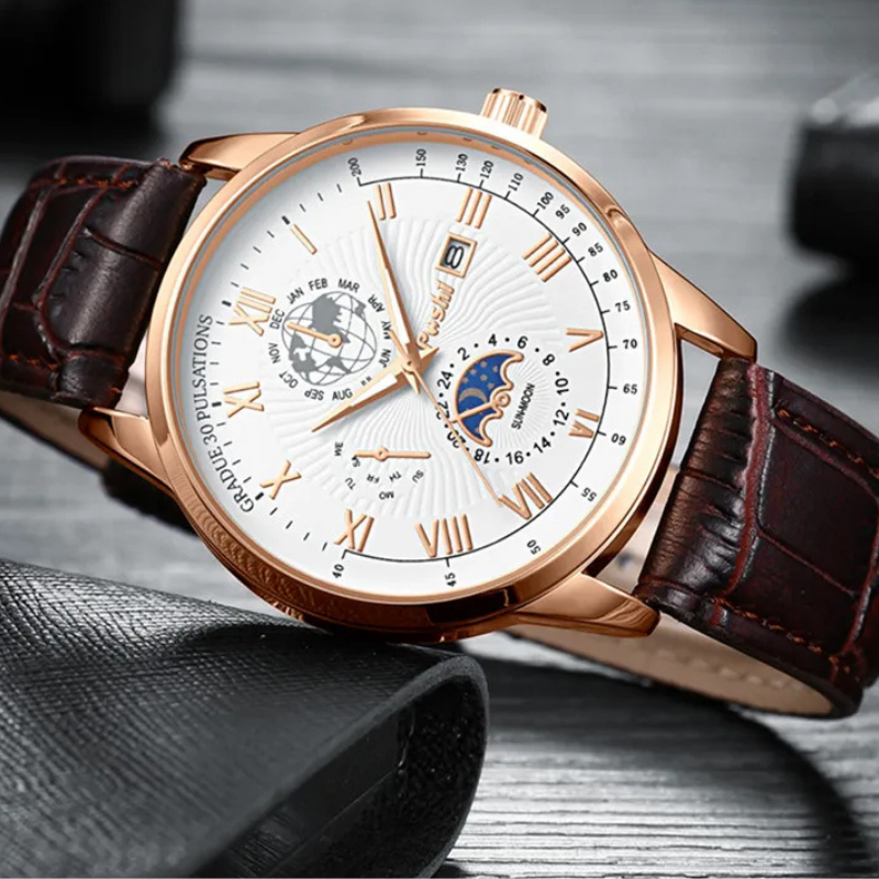 Montre à bracelet en cuir pour homme.