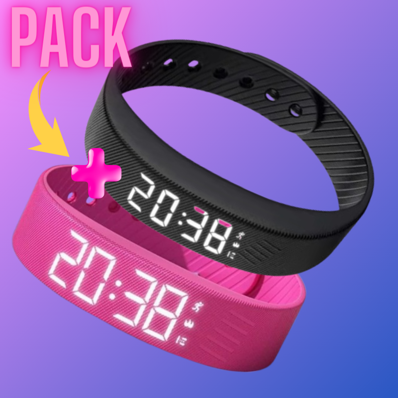 Pack de deux bracelets de sport intelligents pour homme et femme.