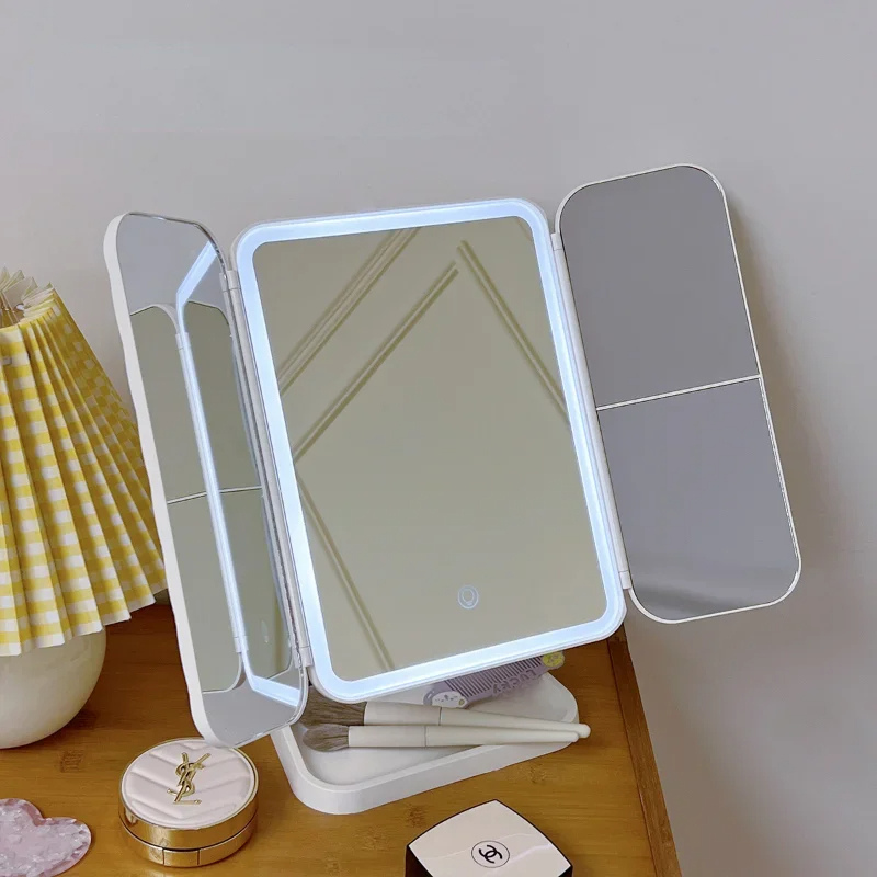 Miroir décoratif pliant à LED et écran tactile.