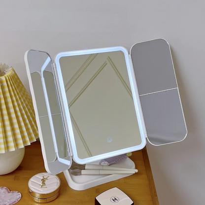 Miroir décoratif pliant à LED et écran tactile.