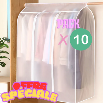 Pack de 10 housses anti-poussiére transparente pour vêtements.