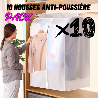 Pack de 10 housses anti-poussiére transparente pour vêtements.