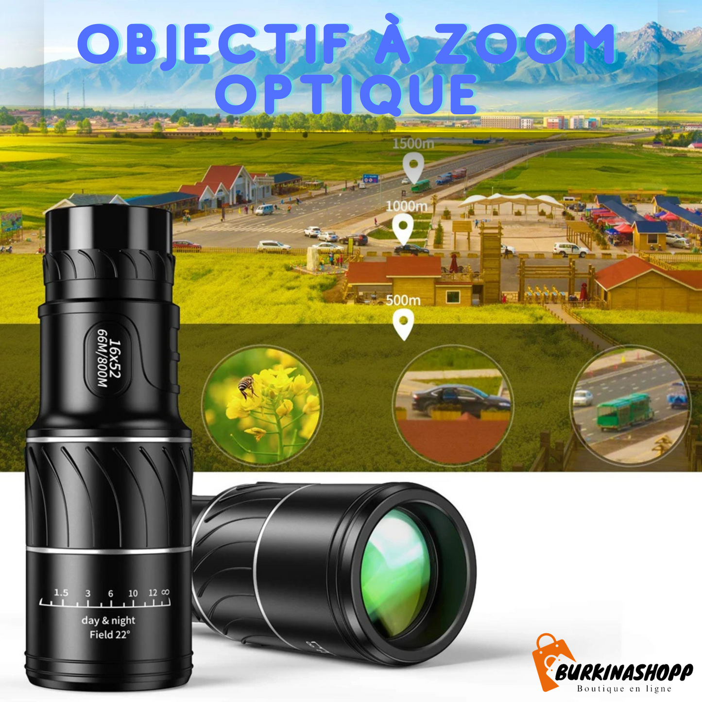 Objectif à zoom optique double focalisation HD 16x52 haute puissance.