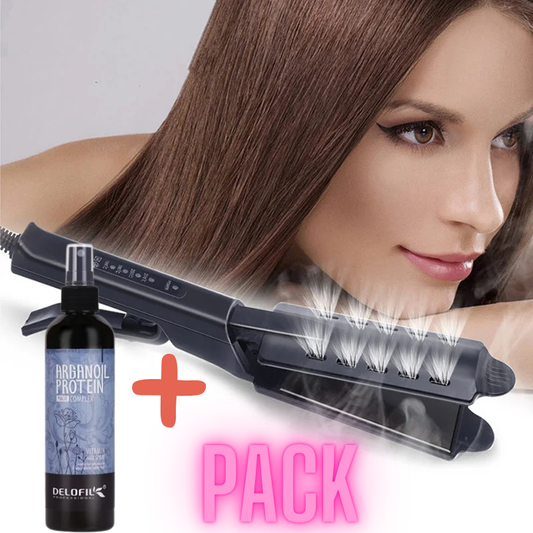 Pack compléte de cheveux-Lisseur ionique et spray de protection thermique.