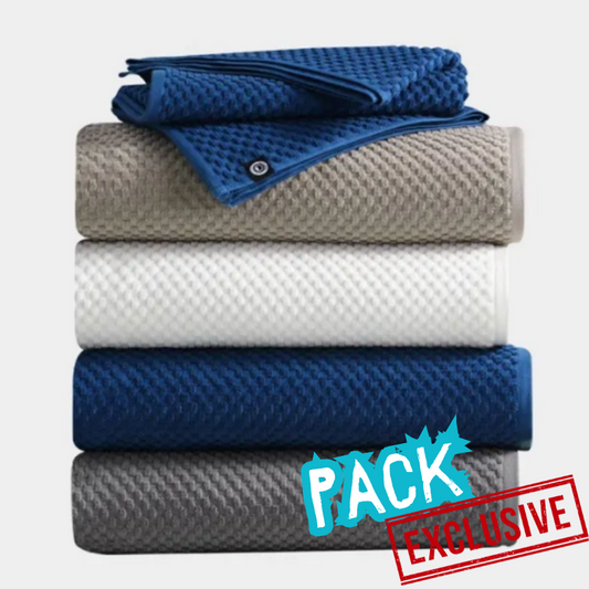 Pack exclusive de 5 serviettes de bain multi-usages.