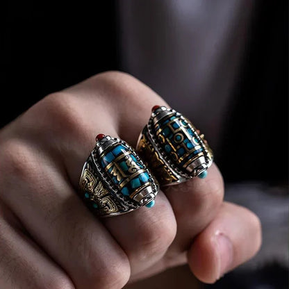 Bague & Bracelet Dzi à Neuf Yeux avec Mantra à Six Syllabes.