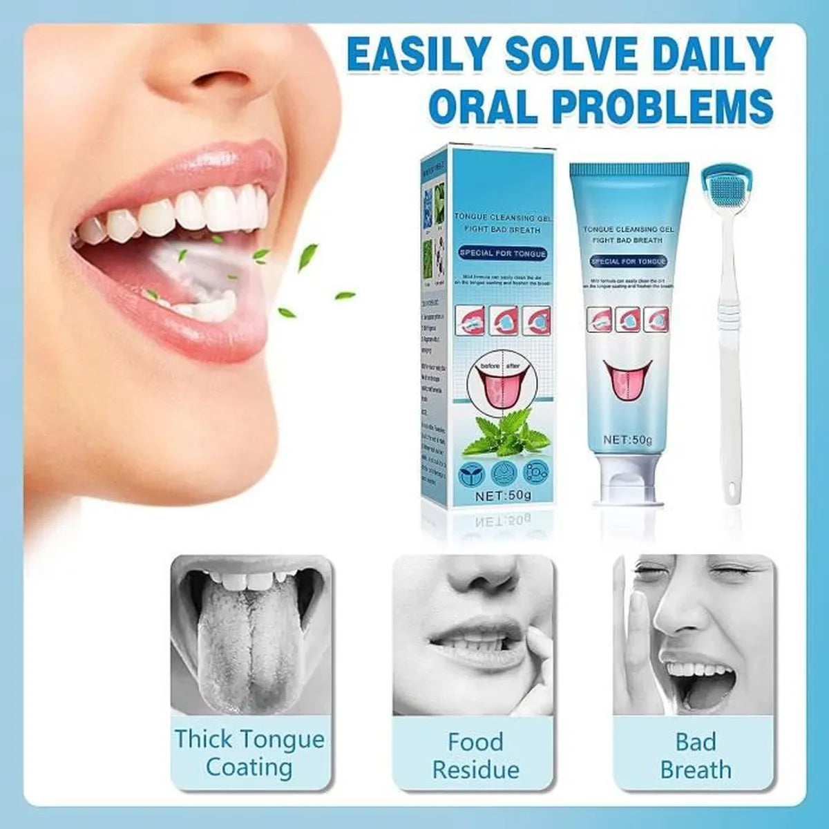 Gel Nettoyant Langue avec Brosse Multifonctionnelle