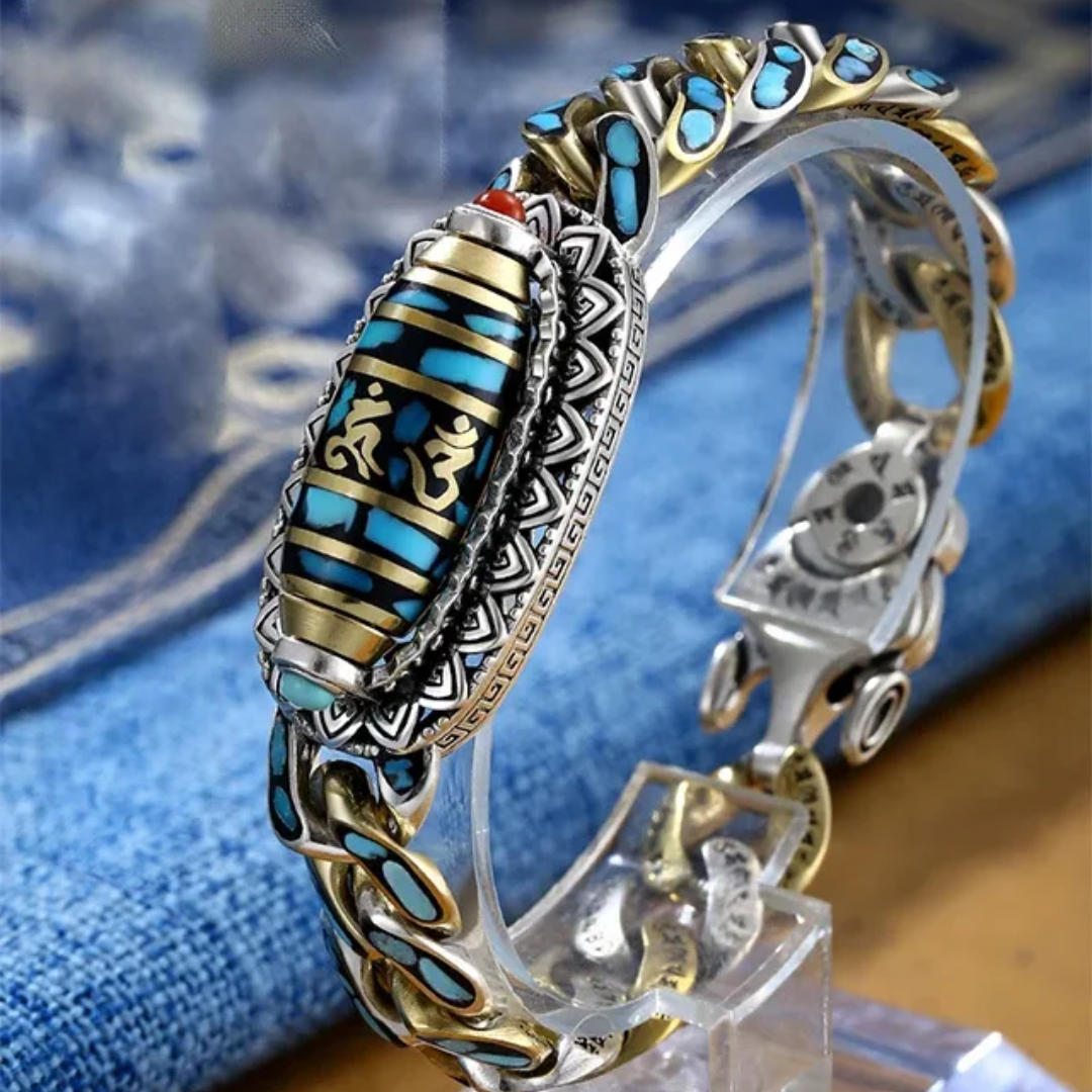 Bracelet DZI à neuf yeux avec mantra à six.